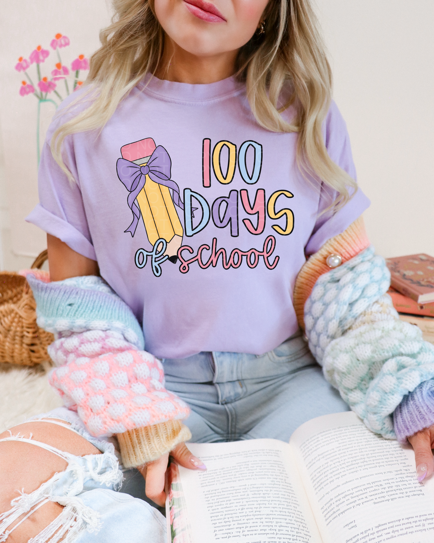 100 Days of School Lavender Bow Pencil