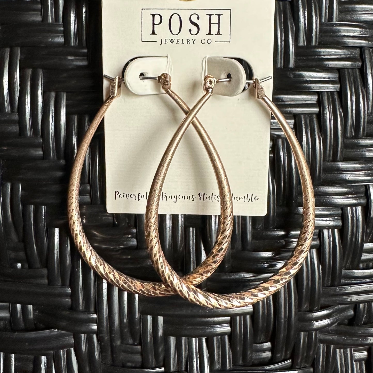 POSH Gold Teardrop Hoop Earrings with Texture