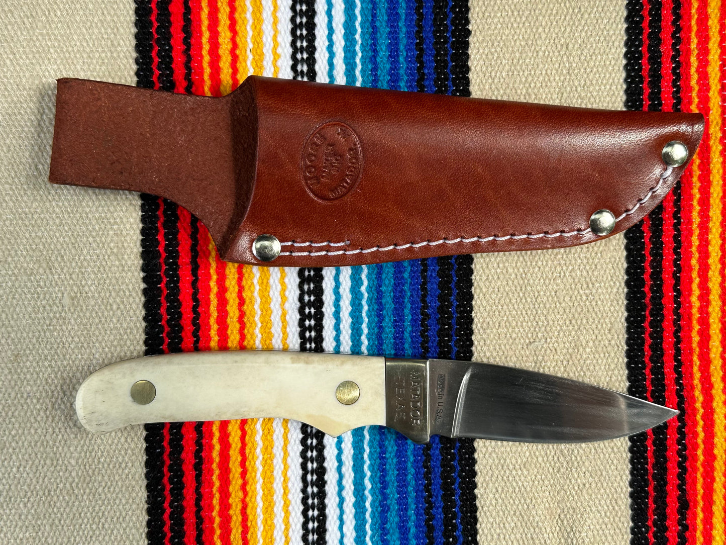 Moore Maker Knife #5100UDP White Bone Handle w/Scabbard