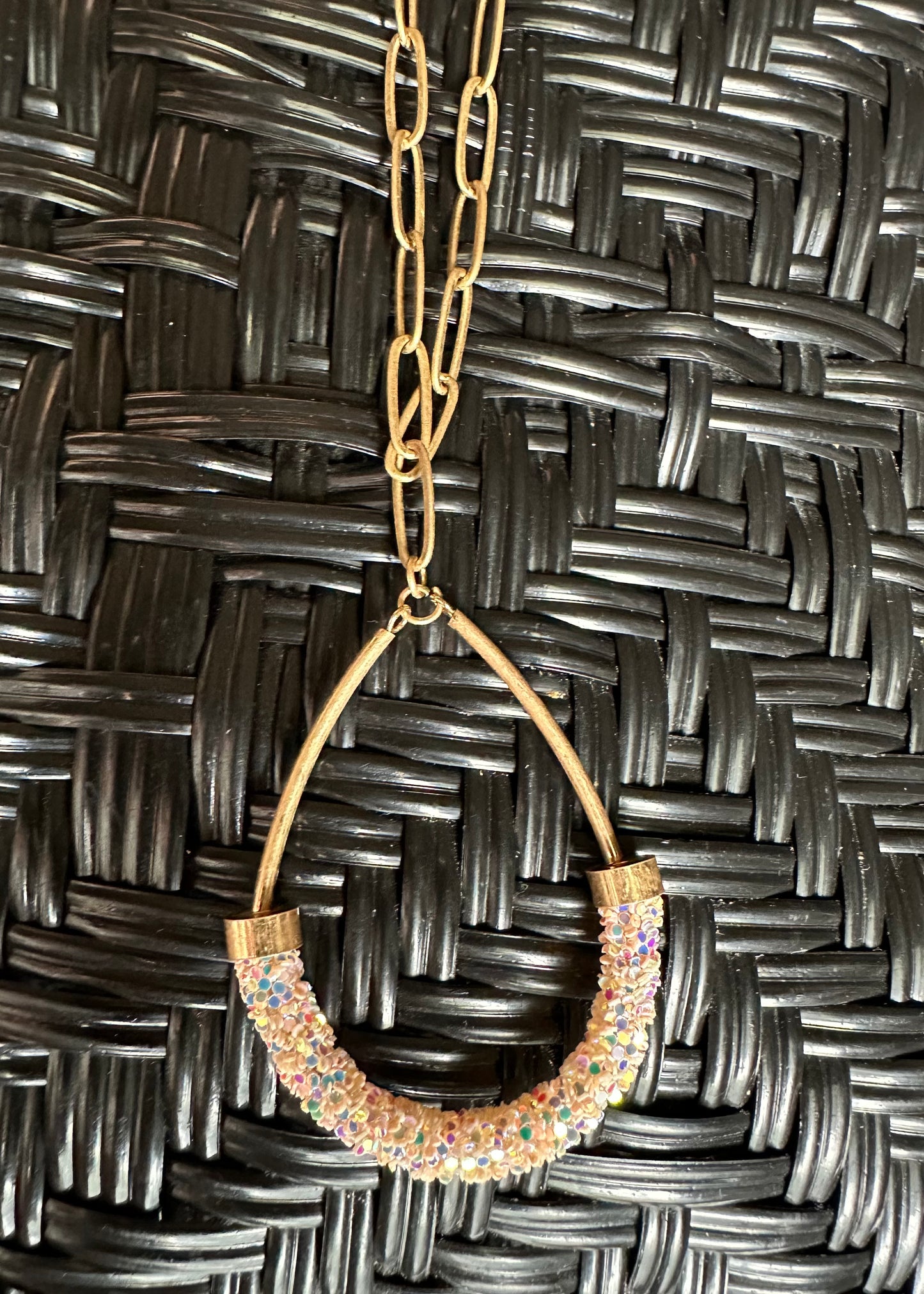 Pink Panache Gold Paperclip Necklace with Glitter Teardrop Pendant