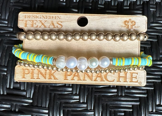 Pink Panache Bracelet Stack (Green/Gold)
