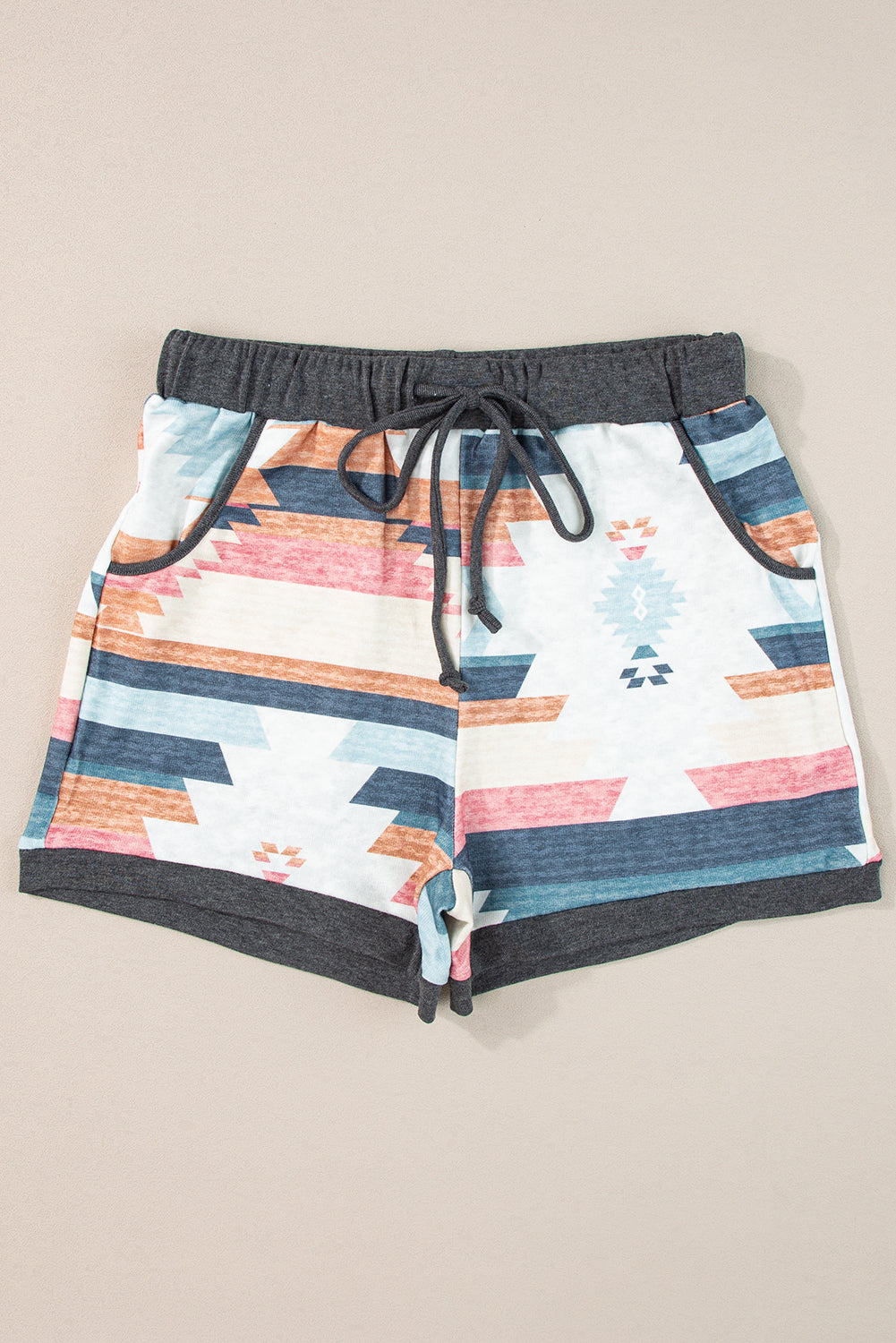 White Aztec Print Drawstring Athletic Shorts