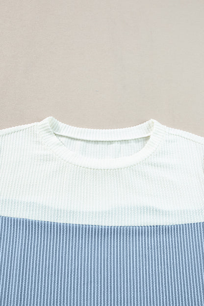 Light Blue Rib Textured Colorblock T Shirt