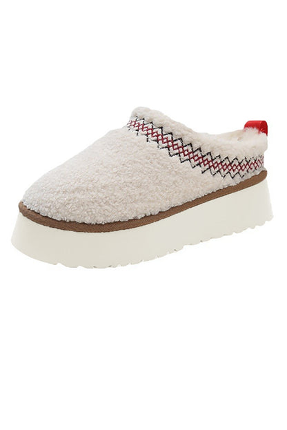 White Embroidered Sherpa Winter Slippers