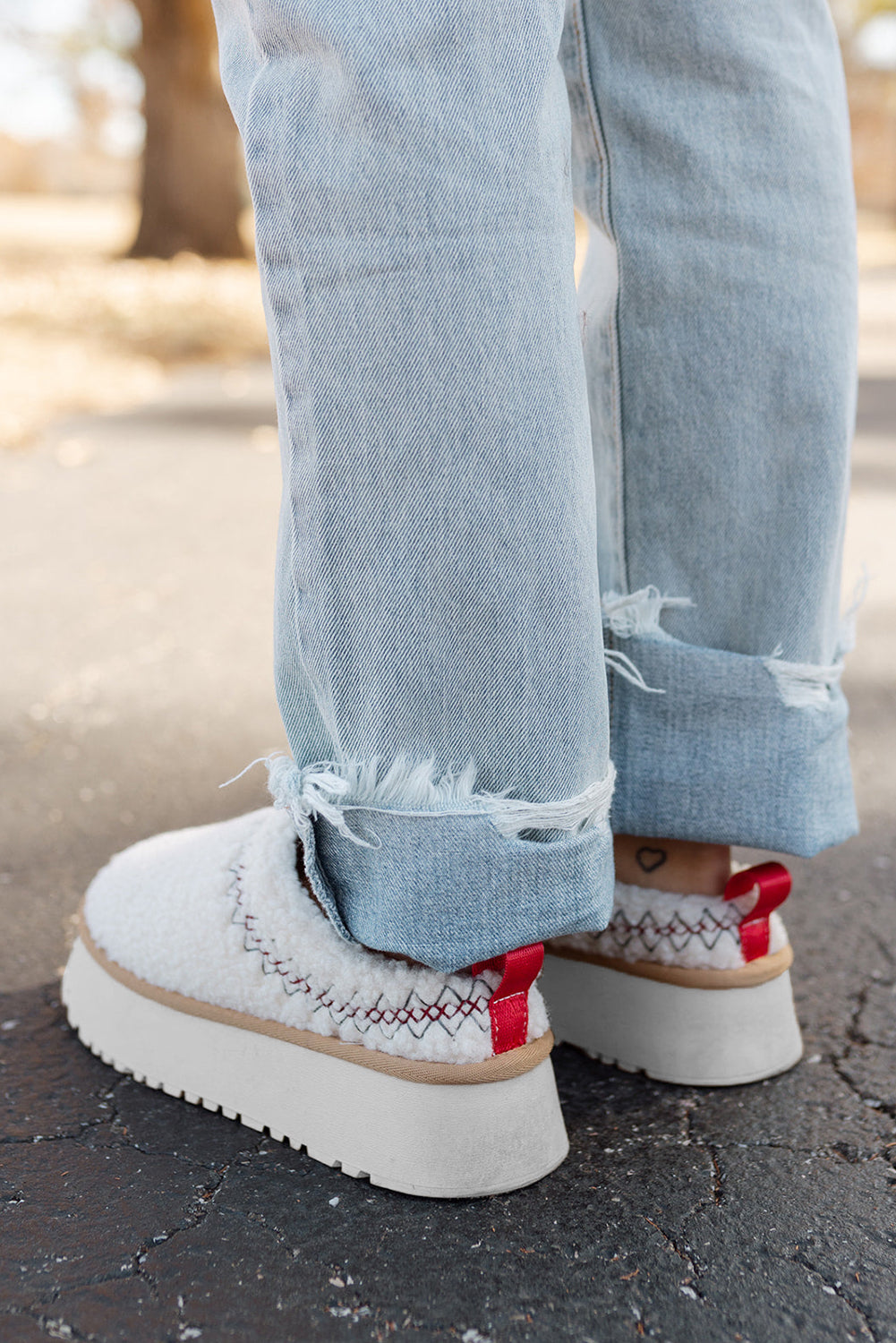 White Embroidered Sherpa Winter Slippers