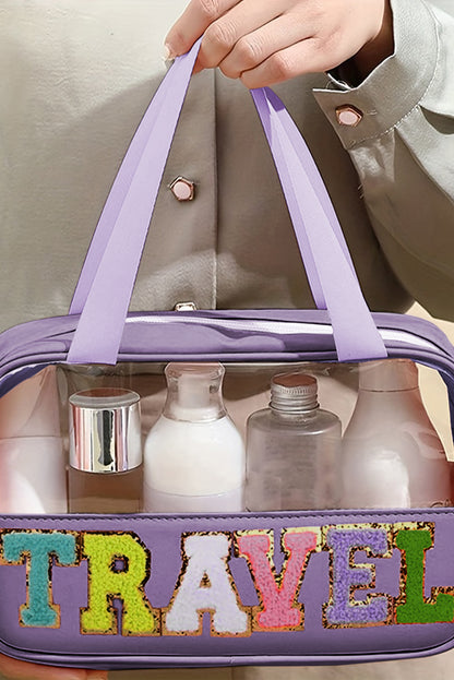 Purple TRAVEL Chenille Letter Clear Bag