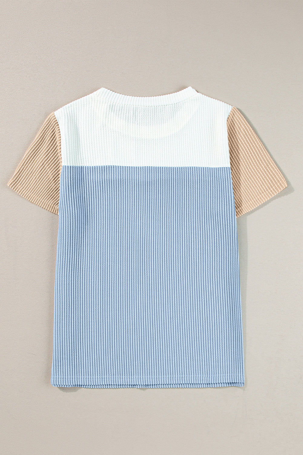 Light Blue Rib Textured Colorblock T Shirt