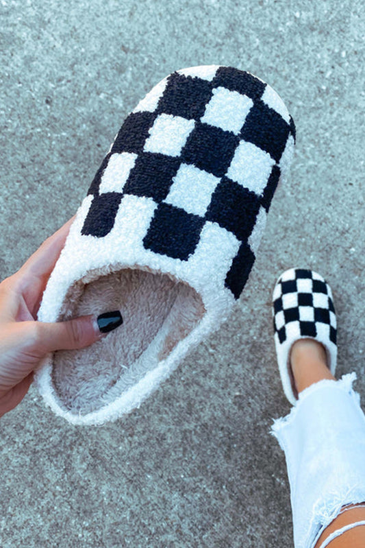 Black Checkered Winter Slippers