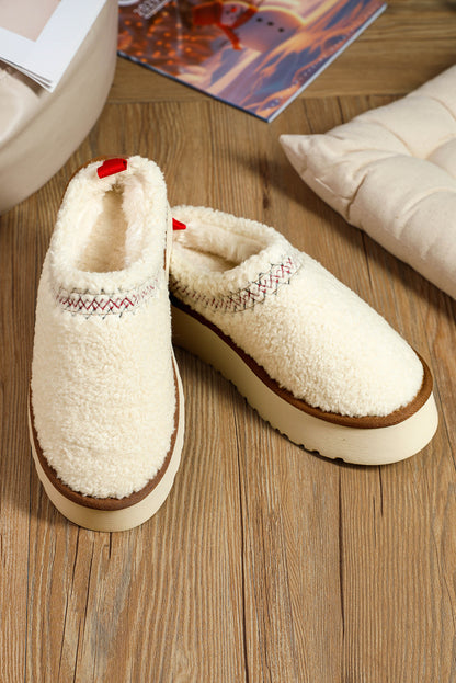 White Embroidered Sherpa Winter Slippers