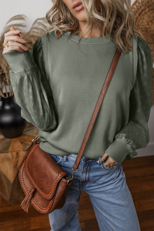 Casual Textured Patchwork Round Neck Sweatshirt