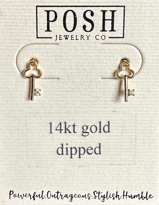 POSH Tiny Key Studs Gold