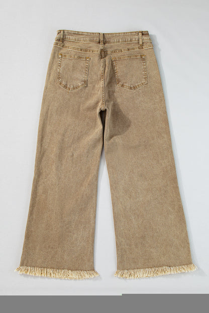 FRANCE Acid Washed High Rise Cropped Wide Leg Jeans