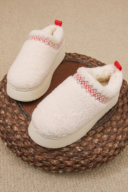 White Embroidered Sherpa Winter Slippers