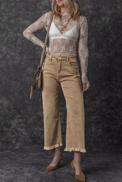 FRANCE Acid Washed High Rise Cropped Wide Leg Jeans