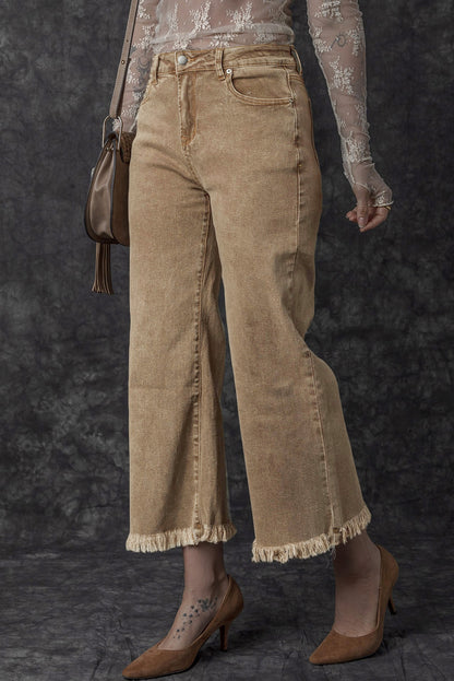 FRANCE Acid Washed High Rise Cropped Wide Leg Jeans