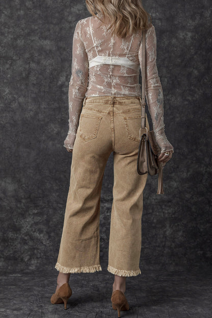 FRANCE Acid Washed High Rise Cropped Wide Leg Jeans