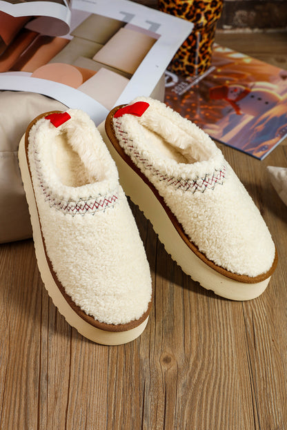 White Embroidered Sherpa Winter Slippers