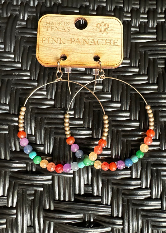 Pink Panache Gold Hoops with Colorful Beads