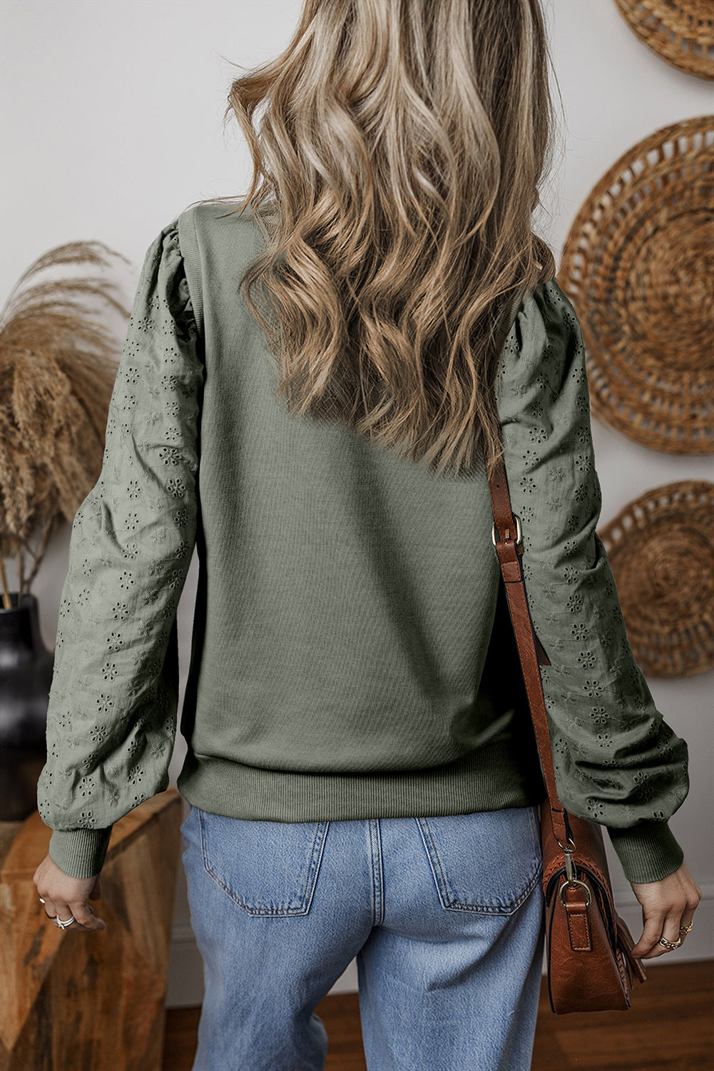 Casual Textured Patchwork Round Neck Sweatshirt