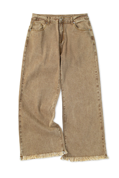 FRANCE Acid Washed High Rise Cropped Wide Leg Jeans