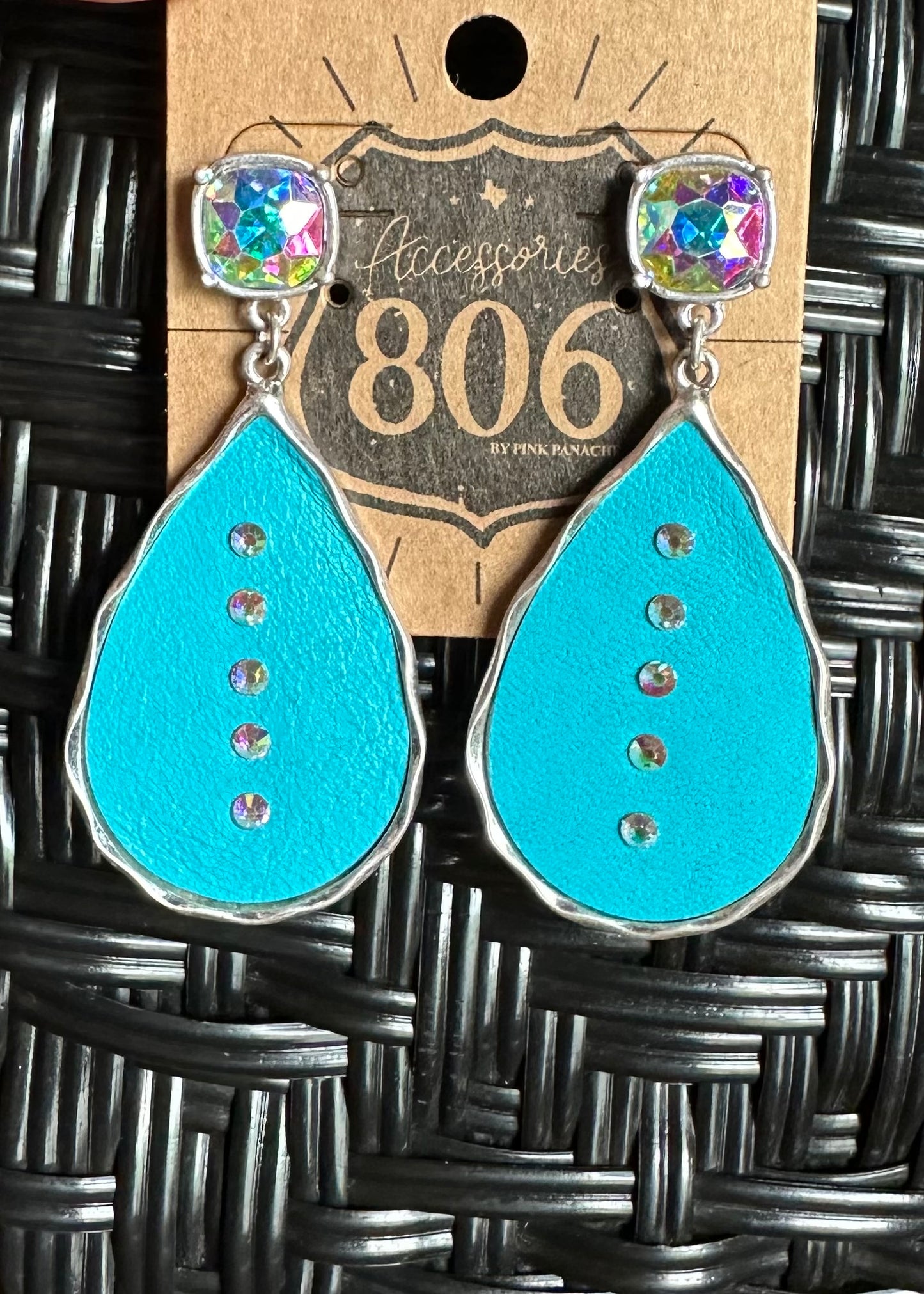 Turquoise Teardrop Earrings with Iridescent Stones