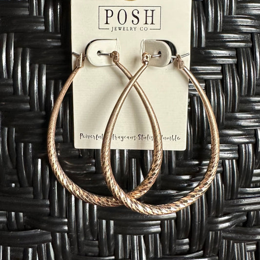 POSH Gold Teardrop Hoop Earrings with Texture