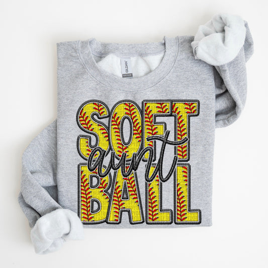 Softball Family Member Sweatshirt FAUX embroidery - Multiple Styles