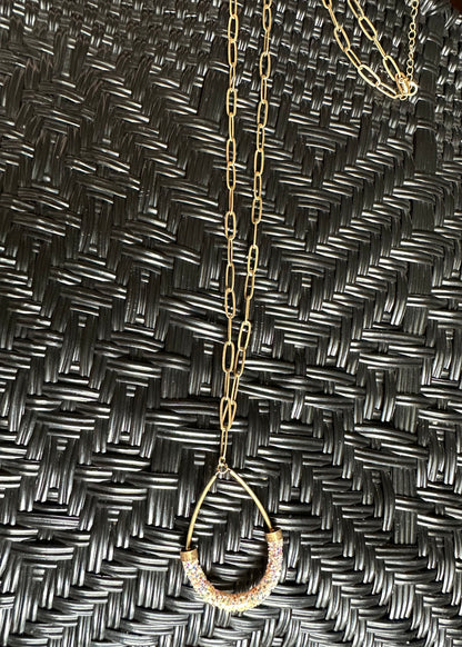 Pink Panache Gold Paperclip Necklace with Glitter Teardrop Pendant