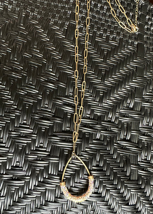 Pink Panache Gold Paperclip Necklace with Glitter Teardrop Pendant