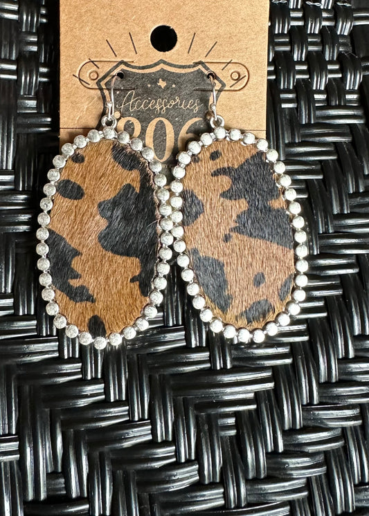 Brown & Black Cowhide Pink Earrings