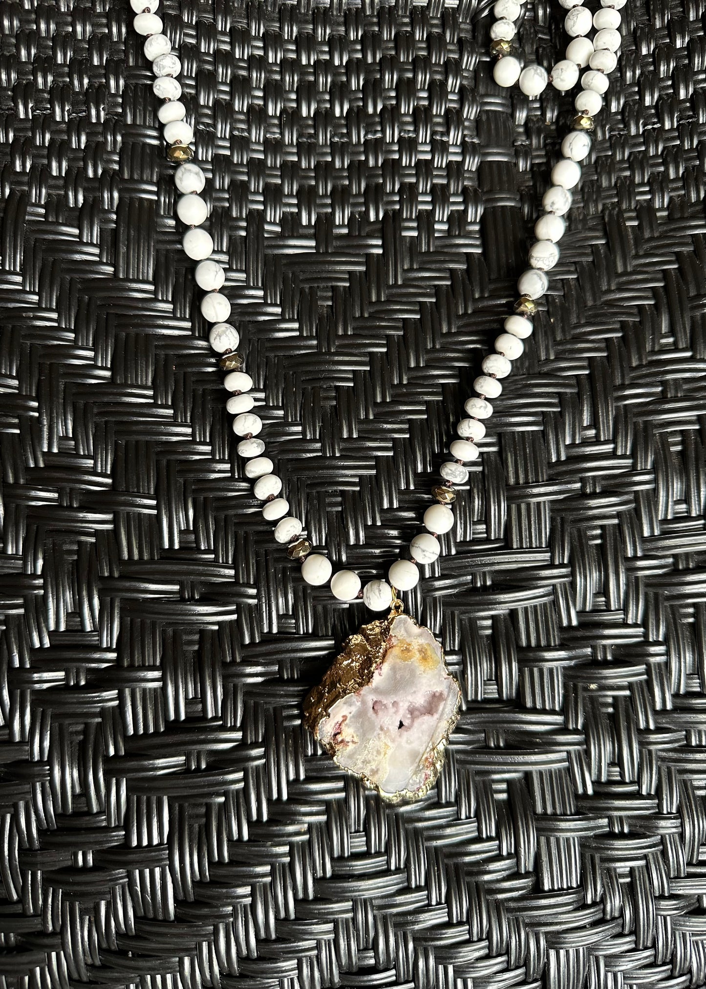 Pink Panache white beaded necklace with White Stone Pendant