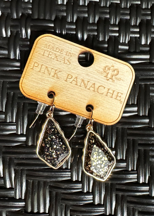Pink Panache Black Earrings with Gold Glitter
