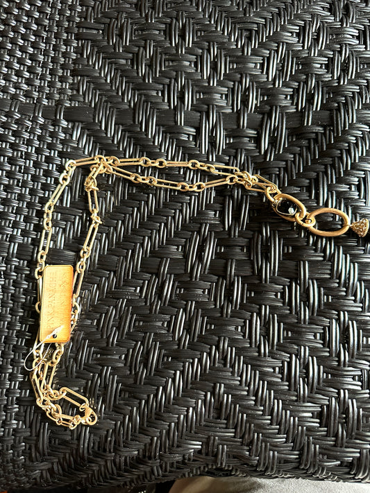 Pink Panache Gold Paperclip Necklace with Black Pendant