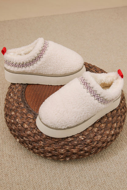 White Embroidered Sherpa Winter Slippers