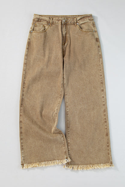 FRANCE Acid Washed High Rise Cropped Wide Leg Jeans