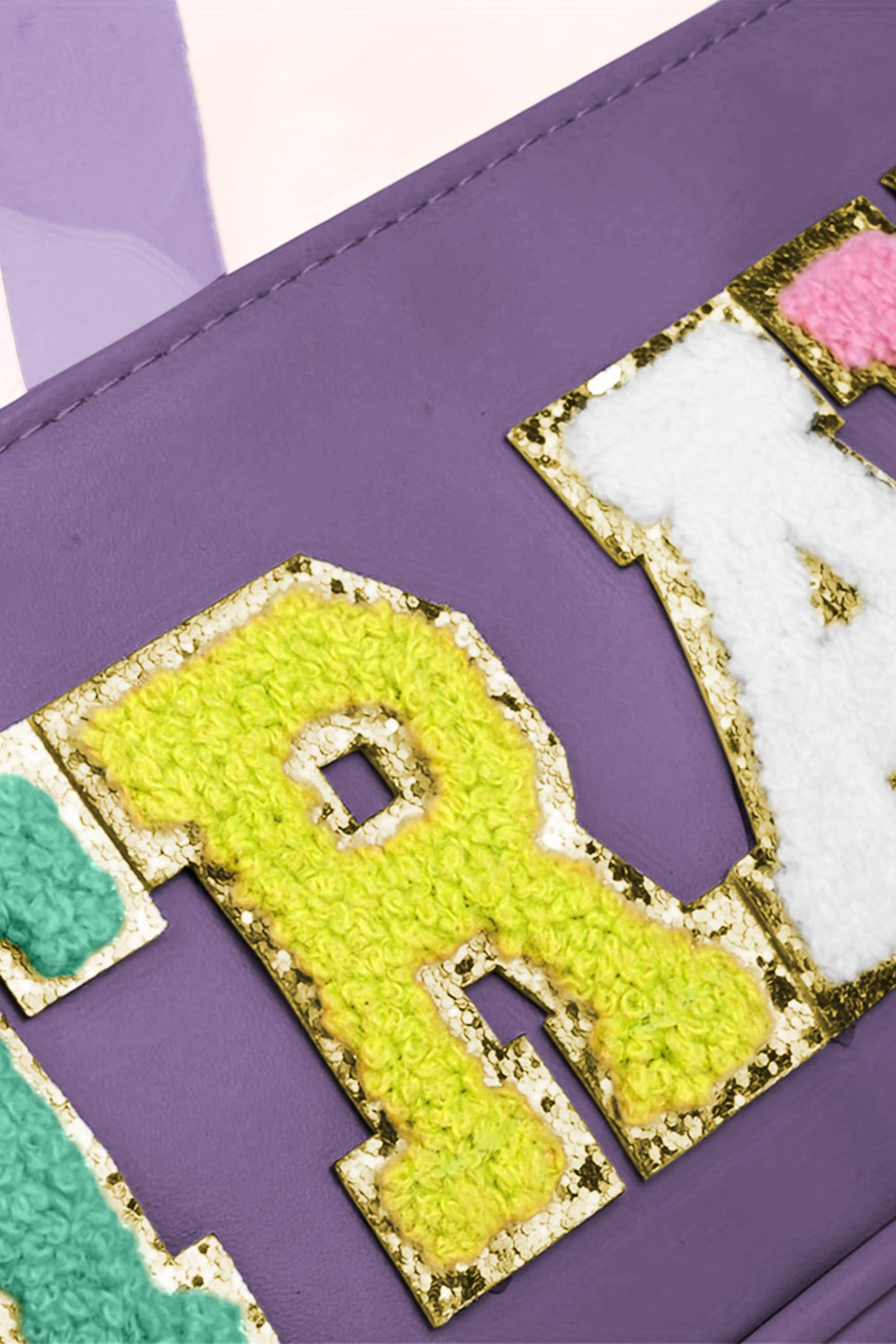 Purple TRAVEL Chenille Letter Clear Bag