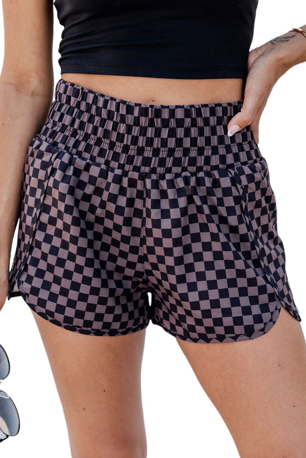 Brown Checkered Athletic Shorts