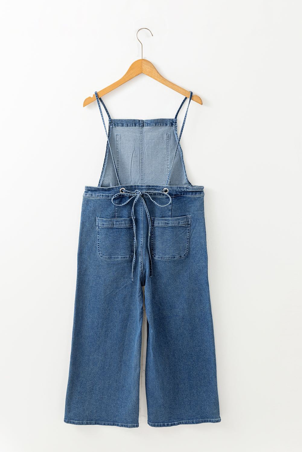 Dusk Blue Adjustable Tie Straps Cropped Wide Leg Denim Overalls