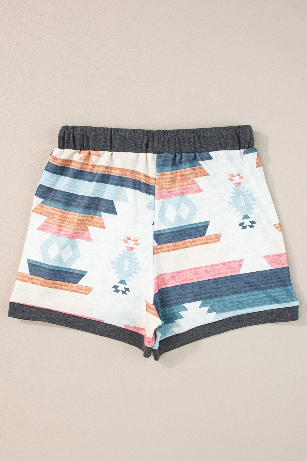 White Aztec Print Drawstring Athletic Shorts