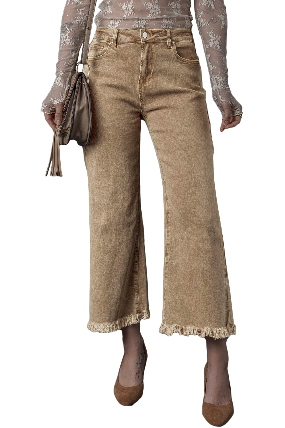 FRANCE Acid Washed High Rise Cropped Wide Leg Jeans