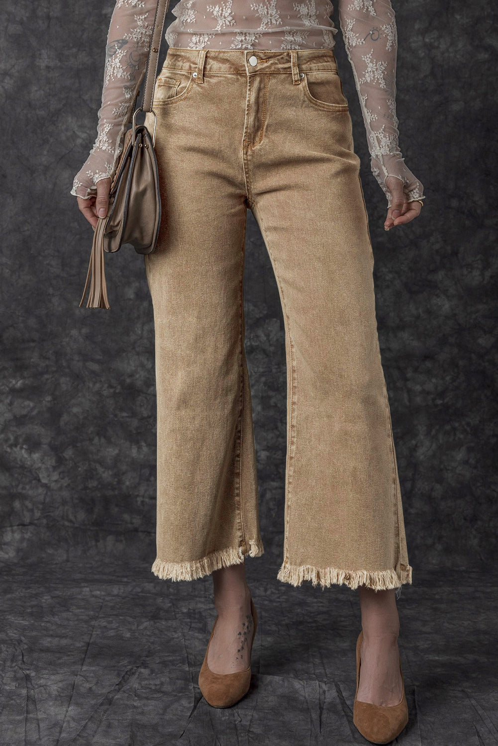 FRANCE Acid Washed High Rise Cropped Wide Leg Jeans