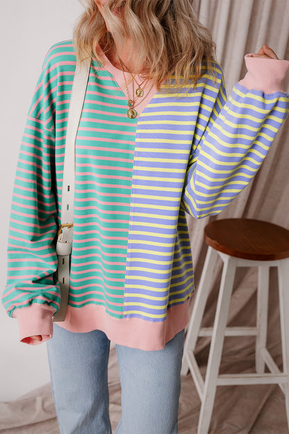 Casual Stripe Colorblock Drop Shoulder Oversize Sweatshirt