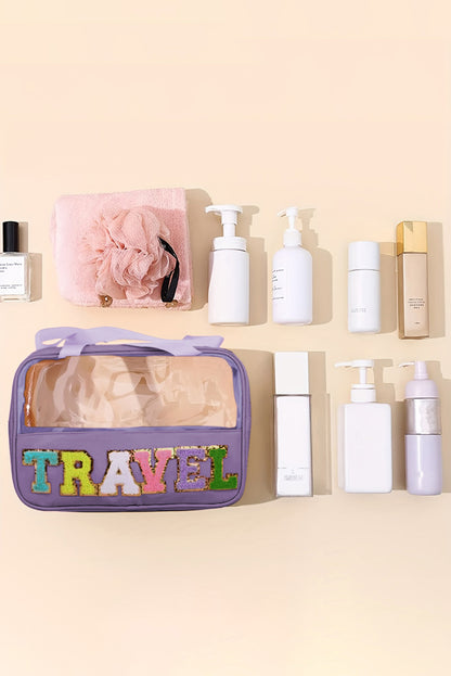 Purple TRAVEL Chenille Letter Clear Bag