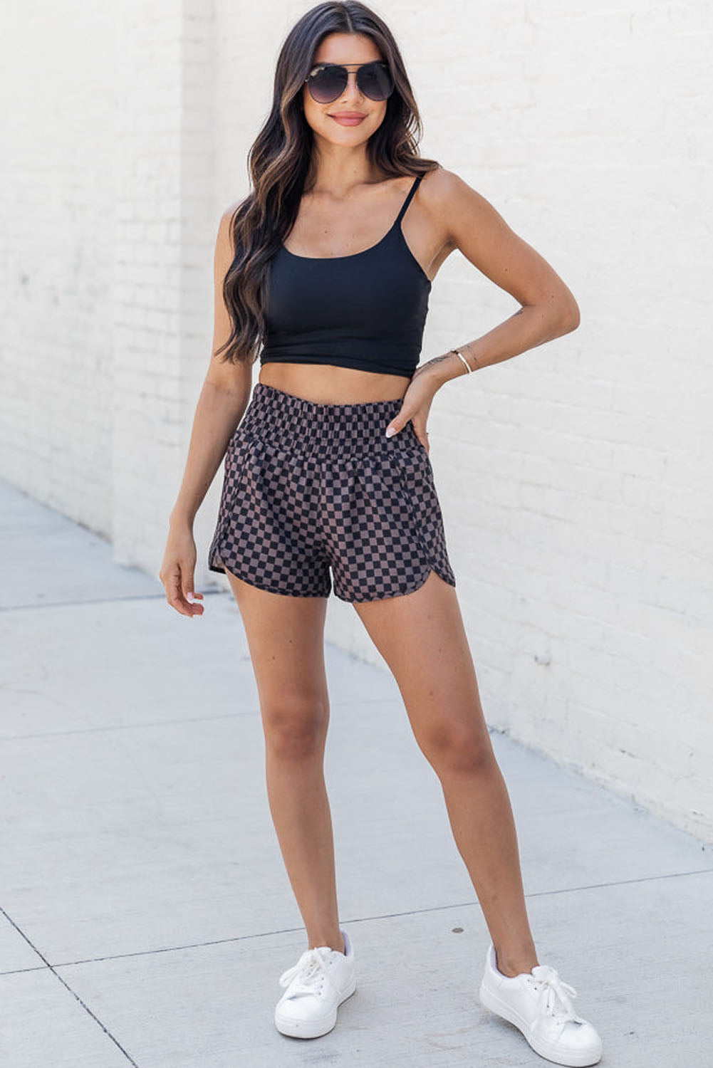 Brown Checkered Athletic Shorts