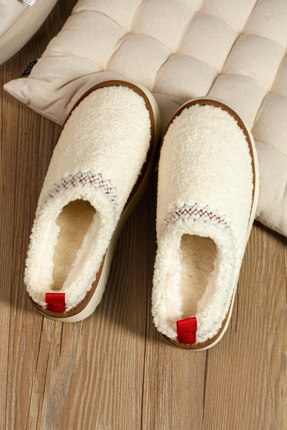 White Embroidered Sherpa Winter Slippers